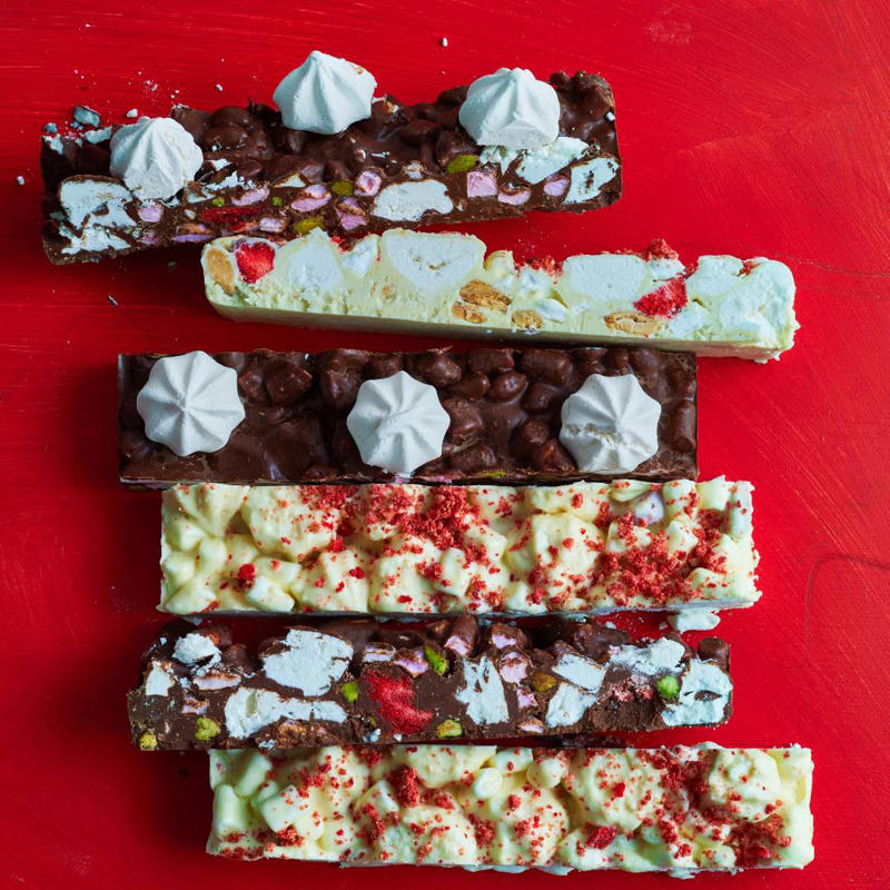          Pavlova rocky road      ,          Easy rocky road      ,          Christmas rocky road      ,          Easter egg rocky road      ,          White Christmas rocky road      ,          Easy three-ingredient rocky road      ,          Rocky road      ,          Low sugar rocky road      ,          Halloween rocky road graveyards      ,          Cranberry and pistachio rocky road      ,          White chocolate rocky road      ,          Rocky road slice      ,          Turkish delight rocky road      ,          Chocolate rocky road eggs      ,          Chocolate rocky road ice-cream      ,          White chocolate and raspberry rocky road      ,          Rocky road ice-cream      ,          Rocky road pops      , What are the ingredients in rocky road?, How long does homemade rocky road keep?, Is rocky road an Australian thing?, More quick and indulgent chocolate treats