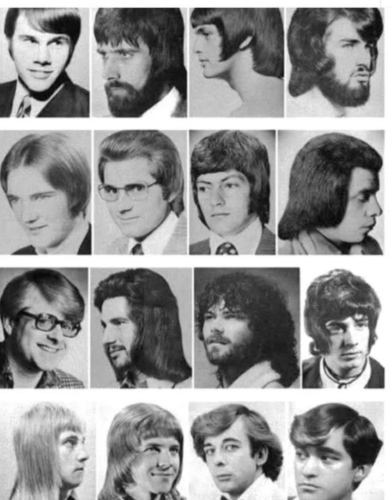1. Haircut fashion /70s, 2. Men in colored pants, 3. Car parties, 4. Group of friends at the beach, 5. A couple's Polaroid, 6. A girl on the highway, 7. Grocery shopping in style, 8. Elegance at the office, 9. Living Room Entertainment, 10. Record collecting, 11. Kitchen duty, 12. Work conferences, 13. Newspapers were everywhere, 14. Church on Sunday, 15. Credit cards arrive, 16. Workplace technology, 17. The long commute, 18. The balancing act, 19. Adult education