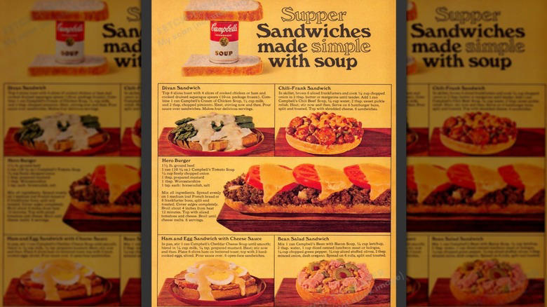 Beef Jelly Sandwich, Emergency Sandwich, Banana Sandwich, Makeshift Sandwiches, Elvis Sandwich, Frosted Sandwich Loaf, Welsh Rarebit, Oyster Club Sandwich, Braunschweiger, Peanut Butter And Mayonnaise Sandwich, Broiled Soup Sandwiches, Mock Ham Salad Sandwich, Egg And Sardine Sandwich, Potted Meat Sandwich, Cold Meatloaf Sandwich, Beef Tongue Sandwich