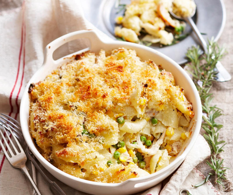 Chicken pesto pasta with tomatoes , Chicken and sugar snap pea pasta , Chicken and corn pasta bake , Chicken penne carbonara with crispy crumbs , Creamy chicken and pasta salad , Farfalle with tenderloins, ricotta, spinach and tomato , Thermomix risoni with chicken and salsa verde , Chicken, chorizo and capsicum pasta , Creamy chicken, bacon, pea and spinach pasta , Chicken carbonara pasta bake , Greek chicken pasta salad , Chicken pasta salad with roasted capsicum, fetta and walnut , Roast chicken pasta , Chicken pasta salad