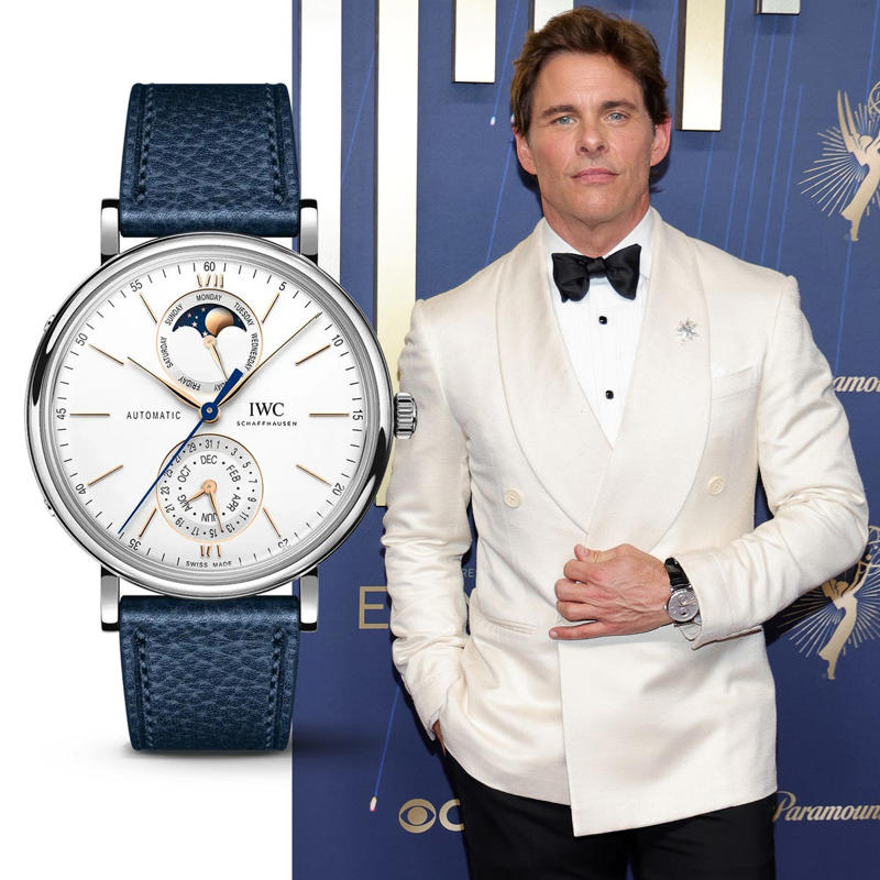 1) Tramell Tillman's Code 11.59 by Audemars Piguet Perpetual Calendar, 2) Walton Goggins's Vacheron Constantin Overseas Perpetual Calendar Ultra-Thin, 3) Adam Brody's Omega De Ville Prestige, 4) Young Mazino's IWC Portugieser Perpetual Calendar, 5) Philip Barantini's Endeavour Tourbillon Concept Vantablack, 6) Colman Domingo's Omega Speedmaster Moonwatch Professional, 7) Sam Rockwell's Vacheron Constantin Historiques American 1921, 8) Charlie Hunnam's Omega Constellation Globemaster, 9) Benny Blanco's Audemars Piguet Royal Oak Frosted Gold Selfwinding, 10) James Marsden's IWC Portofino Complete Calendar