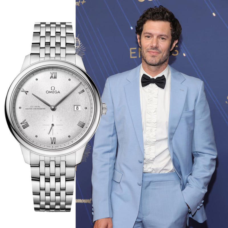 3) Adam Brody's Omega De Ville Prestige 1) Tramell Tillman's Code 11.59 by Audemars Piguet Perpetual Calendar, 2) Walton Goggins's Vacheron Constantin Overseas Perpetual Calendar Ultra-Thin, 3) Adam Brody's Omega De Ville Prestige, 4) Young Mazino's IWC Portugieser Perpetual Calendar, 5) Philip Barantini's Endeavour Tourbillon Concept Vantablack, 6) Colman Domingo's Omega Speedmaster Moonwatch Professional, 7) Sam Rockwell's Vacheron Constantin Historiques American 1921, 8) Charlie Hunnam's Omega Constellation Globemaster, 9) Benny Blanco's Audemars Piguet Royal Oak Frosted Gold Selfwinding, 10) James Marsden's IWC Portofino Complete Calendar