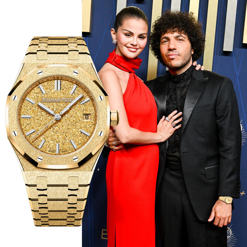 8) Benny Blanco's Audemars Piguet Royal Oak Frosted Gold Selfwinding 1) Tramell Tillman's Code 11.59 by Audemars Piguet Perpetual Calendar, 2) Walton Goggins's Vacheron Constantin Overseas Perpetual Calendar Ultra-Thin, 3) Adam Brody's Omega De Ville Prestige, 4) Young Mazino's IWC Portugieser Perpetual Calendar, 5) Philip Barantini's Endeavour Tourbillon Concept Vantablack, 6) Colman Domingo's Omega Speedmaster Moonwatch Professional, 7) Sam Rockwell's Vacheron Constantin Historiques American 1921, 8) Charlie Hunnam's Omega Constellation Globemaster, 9) Benny Blanco's Audemars Piguet Royal Oak Frosted Gold Selfwinding, 10) James Marsden's IWC Portofino Complete Calendar