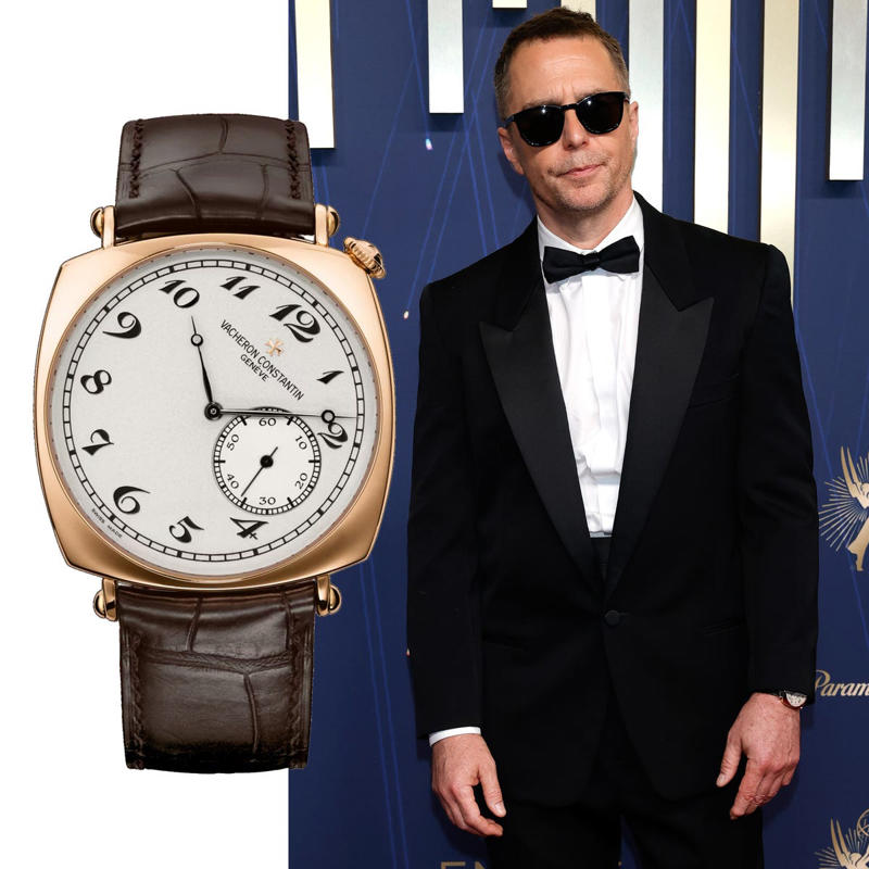 6) Sam Rockwell's Vacheron Constantin Historiques American 1921 1) Tramell Tillman's Code 11.59 by Audemars Piguet Perpetual Calendar, 2) Walton Goggins's Vacheron Constantin Overseas Perpetual Calendar Ultra-Thin, 3) Adam Brody's Omega De Ville Prestige, 4) Young Mazino's IWC Portugieser Perpetual Calendar, 5) Philip Barantini's Endeavour Tourbillon Concept Vantablack, 6) Colman Domingo's Omega Speedmaster Moonwatch Professional, 7) Sam Rockwell's Vacheron Constantin Historiques American 1921, 8) Charlie Hunnam's Omega Constellation Globemaster, 9) Benny Blanco's Audemars Piguet Royal Oak Frosted Gold Selfwinding, 10) James Marsden's IWC Portofino Complete Calendar