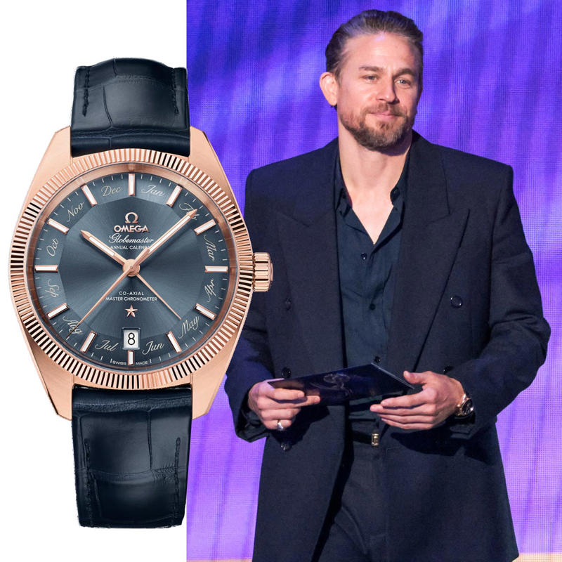 7) Charlie Hunnam's Omega Constellation Globemaster 1) Tramell Tillman's Code 11.59 by Audemars Piguet Perpetual Calendar, 2) Walton Goggins's Vacheron Constantin Overseas Perpetual Calendar Ultra-Thin, 3) Adam Brody's Omega De Ville Prestige, 4) Young Mazino's IWC Portugieser Perpetual Calendar, 5) Philip Barantini's Endeavour Tourbillon Concept Vantablack, 6) Colman Domingo's Omega Speedmaster Moonwatch Professional, 7) Sam Rockwell's Vacheron Constantin Historiques American 1921, 8) Charlie Hunnam's Omega Constellation Globemaster, 9) Benny Blanco's Audemars Piguet Royal Oak Frosted Gold Selfwinding, 10) James Marsden's IWC Portofino Complete Calendar
