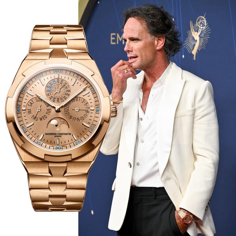 2) Walton Goggins's Vacheron Constantin Overseas Perpetual Calendar Ultra-Thin 1) Tramell Tillman's Code 11.59 by Audemars Piguet Perpetual Calendar, 2) Walton Goggins's Vacheron Constantin Overseas Perpetual Calendar Ultra-Thin, 3) Adam Brody's Omega De Ville Prestige, 4) Young Mazino's IWC Portugieser Perpetual Calendar, 5) Philip Barantini's Endeavour Tourbillon Concept Vantablack, 6) Colman Domingo's Omega Speedmaster Moonwatch Professional, 7) Sam Rockwell's Vacheron Constantin Historiques American 1921, 8) Charlie Hunnam's Omega Constellation Globemaster, 9) Benny Blanco's Audemars Piguet Royal Oak Frosted Gold Selfwinding, 10) James Marsden's IWC Portofino Complete Calendar