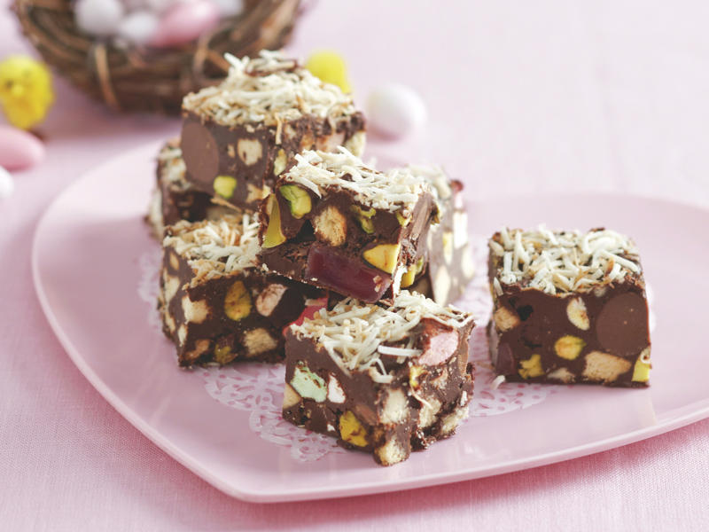          Pavlova rocky road      ,          Easy rocky road      ,          Christmas rocky road      ,          Easter egg rocky road      ,          White Christmas rocky road      ,          Easy three-ingredient rocky road      ,          Rocky road      ,          Low sugar rocky road      ,          Halloween rocky road graveyards      ,          Cranberry and pistachio rocky road      ,          White chocolate rocky road      ,          Rocky road slice      ,          Turkish delight rocky road      ,          Chocolate rocky road eggs      ,          Chocolate rocky road ice-cream      ,          White chocolate and raspberry rocky road      ,          Rocky road ice-cream      ,          Rocky road pops      , What are the ingredients in rocky road?, How long does homemade rocky road keep?, Is rocky road an Australian thing?, More quick and indulgent chocolate treats