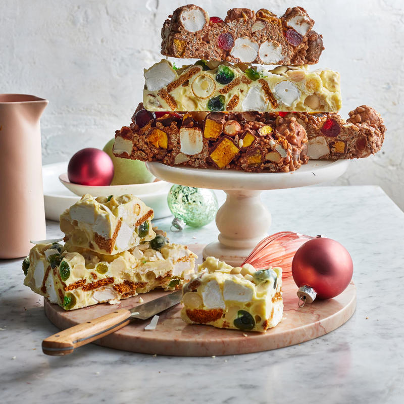          Pavlova rocky road      ,          Easy rocky road      ,          Christmas rocky road      ,          Easter egg rocky road      ,          White Christmas rocky road      ,          Easy three-ingredient rocky road      ,          Rocky road      ,          Low sugar rocky road      ,          Halloween rocky road graveyards      ,          Cranberry and pistachio rocky road      ,          White chocolate rocky road      ,          Rocky road slice      ,          Turkish delight rocky road      ,          Chocolate rocky road eggs      ,          Chocolate rocky road ice-cream      ,          White chocolate and raspberry rocky road      ,          Rocky road ice-cream      ,          Rocky road pops      , What are the ingredients in rocky road?, How long does homemade rocky road keep?, Is rocky road an Australian thing?, More quick and indulgent chocolate treats