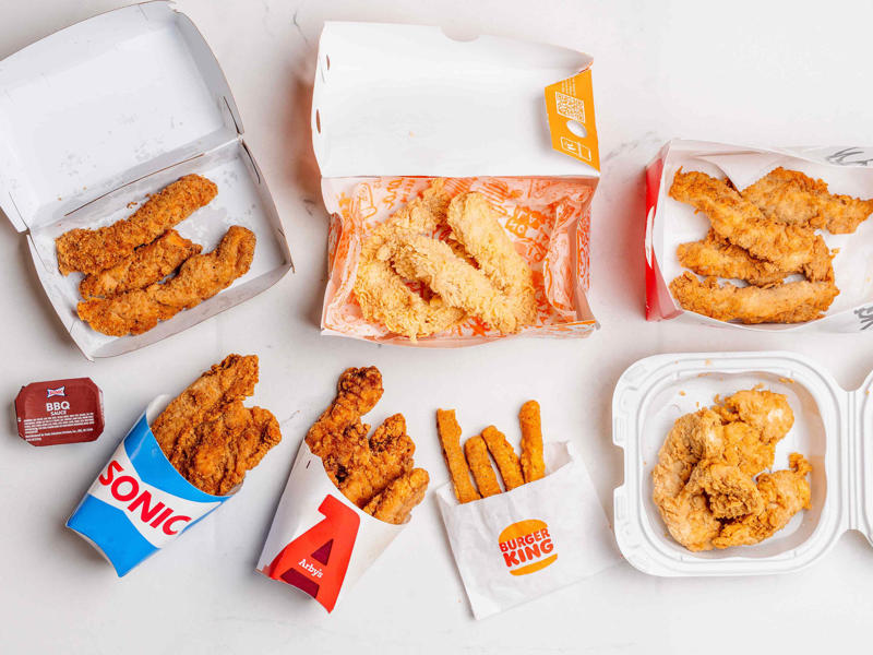 7th Place: McDonald's Chicken Tenders, 6th Place: Burger King's Chicken Fries, 5th Place: KFC's Chicken Tenders, 4th Place: Arby's Chicken Tenders, 3rd Place: Sonic's Chicken Tenders, 2nd Place: Popeyes Chicken Tenders, 1st Place Winner: Raising Cane's Chicken Fingers