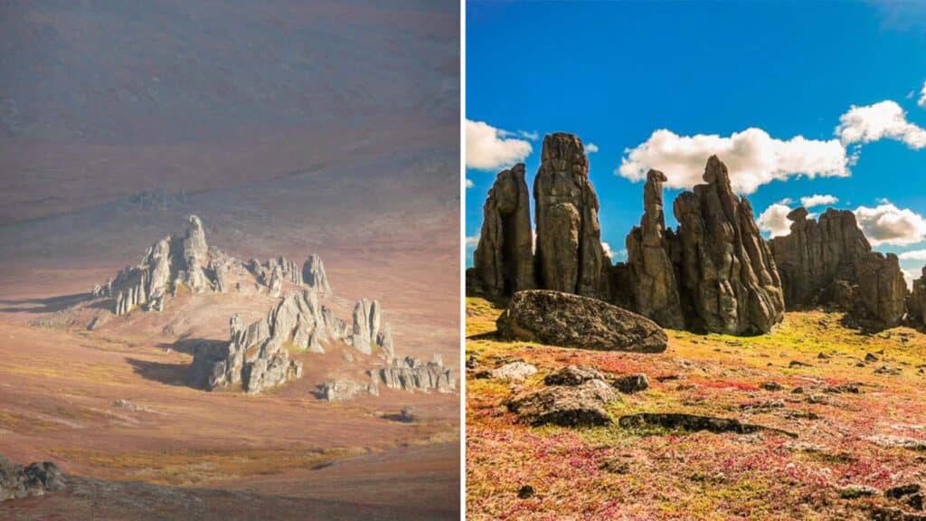 #1: Azure Window (Malta), #3: Old Man of the Mountain (USA), #4: Darwin’s Arch (Galápagos), #6: Shilin Stone Forest (China, parts), #7: Bering Land Bridge, #9: Colossus of Memnon (original features), #10: Ice Bridge (Antarctica), #12: Sahara’s Ancient Rivers, #13: Glacial Arches in Iceland, #15: Chand Baori Water Systems (India), #16: Giant’s Causeway Caves (Northern Ireland), #18: Rock of Raouché Arches (Lebanon), #19: Great Barrier Reef Sections (Australia)