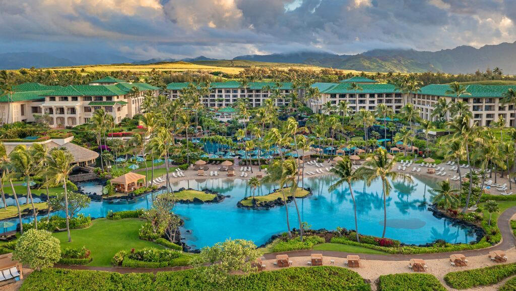 1. Sheraton Kauaʻi Coconut Beach Resort, 2. Kiahuna Plantation Resort Kauaʻi by Outrigger, 3. Grand Hyatt Kauaʻi Resort & Spa, 4. Waimea Plantation Cottages, 5. The Royal Sonesta Kauaʻi Resort, 6. 1 Hotel HanBalei Bay, 7. Outrigger Kaua‘i Beach Resort & Spa