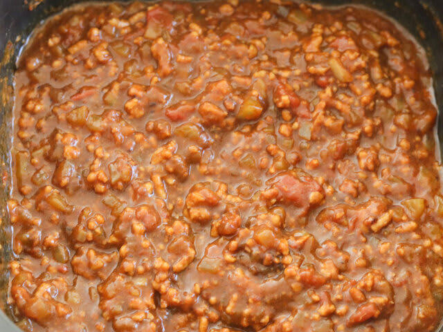 リュウジさんの「無水キーマカレー」, カレールウをのせる, 全体を混ぜ合わせる, チーズキーマカレーにアレンジ