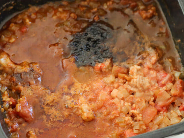 リュウジさんの「無水キーマカレー」, カレールウをのせる, 全体を混ぜ合わせる, チーズキーマカレーにアレンジ