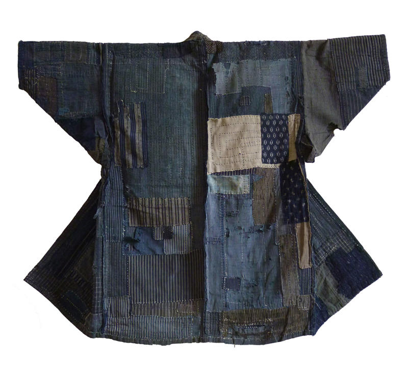 19th-Century Cotton Kimono, 1930s Boro Jacket, Yamagata Boro Vest, Shiga Jacket, Sleeveless Work Jacket, Momohiki Trousers, Sashiko Gloves, Sodenashi Vest