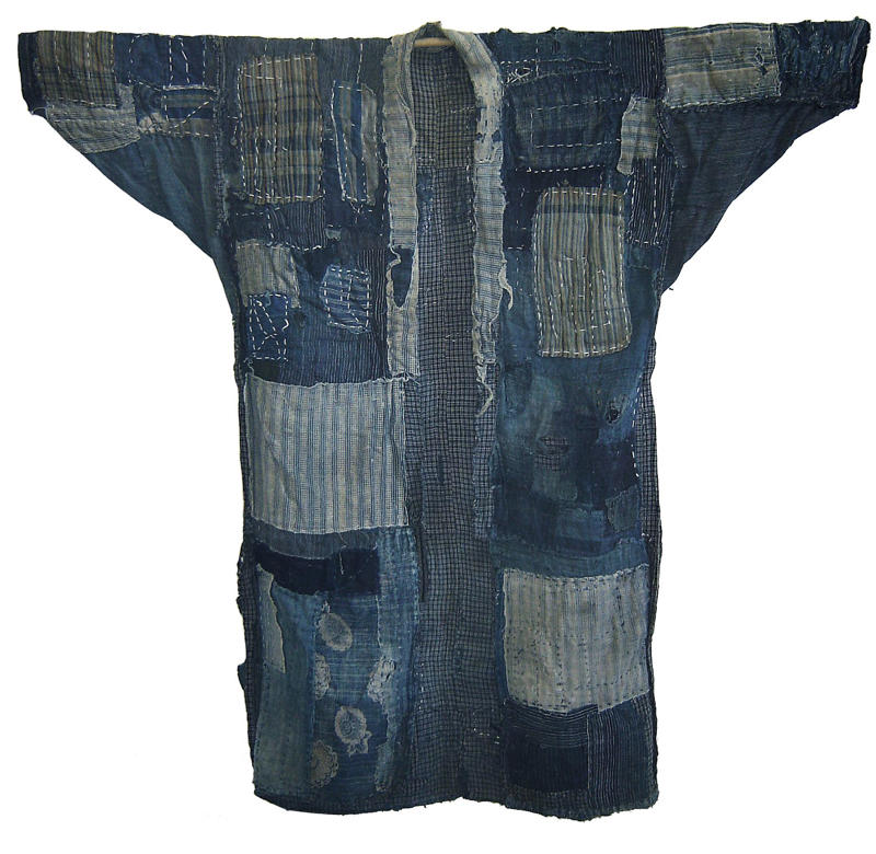 19th-Century Cotton Kimono, 1930s Boro Jacket, Yamagata Boro Vest, Shiga Jacket, Sleeveless Work Jacket, Momohiki Trousers, Sashiko Gloves, Sodenashi Vest