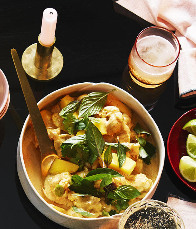 The best curry recipes to work your way through in 2025, Chiang Mai chicken curry , Beef and potato Massaman curry , Korean cauliflower curry , Palisa Anderson’s sour orange fish curry , Kerala-style prawn curry with cauliflower rice , Sri Lankan fish curry , Summer tomato curry with cauliflower rice , Dosas with coconut lentil curry , Roasted cauliflower curry with lime and coriander , Sunda’s fish curry with cucumber salad and coriander chutney , Palisa Anderson’s gaeng keow wan gai (Thai green chicken curry) , Avani’s lamb curry , Ohn no khao swè (Burmese curry chicken noodle soup) , O Tama Carey’s Sri Lankan crab curry , Moreton Bay bug curry with mango , Snapper curry with green beans and coriander , Eggplant and pineapple curry , Mussel curry with pineapple and potato rösti , Helly Raichura’s Mughlai lamb curry (kosha mangsho)