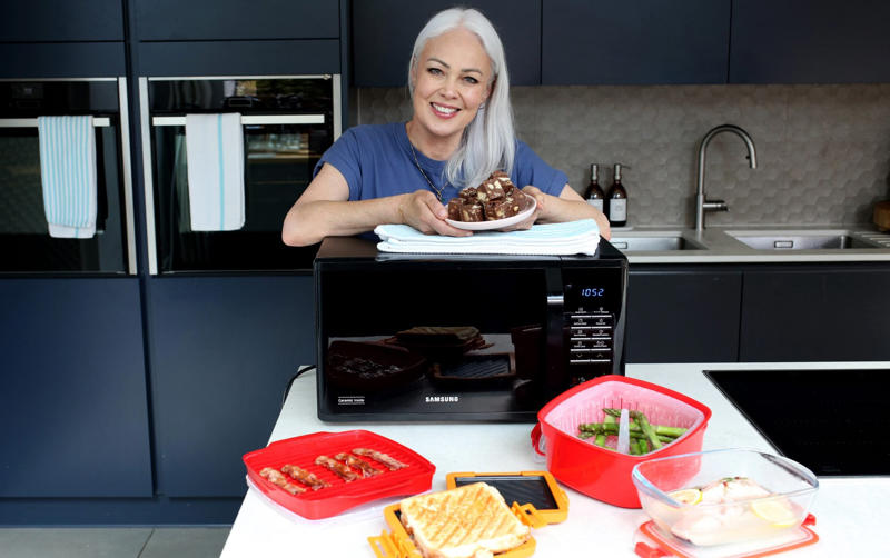 1. Bacon, 2. Cheese toastie, 4. Chocolate cookie fudge, 5. Asparagus, Seven handy microwave gadgets, 12 game-changing microwave hacks, Heat food evenly, Soften sugar, Restore old honey, Toast nuts, Make flavoured oil, Peel fruit, Chop onions, Peel garlic, Juice a lemon, Revive stale bread, Preserve herbs, Sanitise kitchen cloths