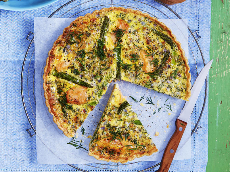 Savoury eggplant and haloumi quiche , Salmon and spinach quiche , Green power mini frittatas with spinach and feta , Mega vegie and haloumi frittata , Pumpkin, feta and basil quiche , Roast vegetable quiche , Spring quiche , Asparagus & fetta frittata , Chorizo & potato frittata , Coronation quiche , Smoked salmon and asparagus quiche , Asparagus frittata , Spanish frittata , Quick three-cheese frittata , Silverbeet quiche , Bacon and mushroom quiche , Kale and quinoa frittata , Tuna and spinach quiche , Bacon, pea and corn frittata , Baked potato, ham and cheese frittata , Smoked chicken & asparagus quiches , Filo salmon quiche , Leftover roast vegetable quiche , Potato, capsicum and spinach frittata , Bacon, chive and potato quiche , Chorizo, spinach and fetta quiche , Smoked ocean trout ricotta quiche , Tomato and fetta quiche , Mini tomato and cheese quiches , Mushroom quiche , Mushroom and spinach quiche , Impossible quiche , Chicken, mushroom and brie quiche , Basic ham and cheese quiche , Caramelised onion & goat’s cheese quiches , Mini ham and corn quiches , Baby rocket quiche , Spinach quiche , Roast pumpkin and zucchini frittata , Chorizo, potato and herb frittata , Zucchini and corn frittatas , Zucchini flower and tomato frittata , Bacon, leek and potato frittata , Wild mushroom and green onion frittata , Tomato, feta and pancetta frittata , Leek and speck quiche , Potato, capsicum and olive frittata , Asparagus, tomato, ricotta and basil frittata , Tuna and asparagus frittata , Primavera frittata , Quiche recipes for kids’ lunch boxes, How to tell if an egg is good to use, More egg recipes for dinner, You might like these omelette recipes
