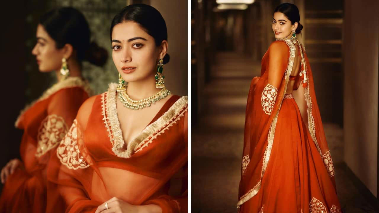 Ravishing in rust The actress looks dazzling in a desi rust lehenga with gold embroidery and a traditional border. It will brighten up your Navratri nights. Style it with statement emerald jewellery for a lively contrast.