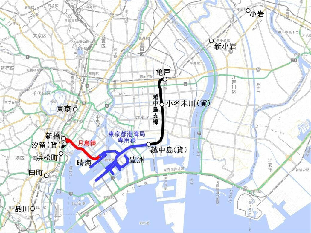 都内唯一の非電化路線, 国鉄の図面に「高架旅客ホーム」, 鉄道貨物衰退で計画に変化, LRT構想が再調査へ, 専用線の橋梁は遊歩道に