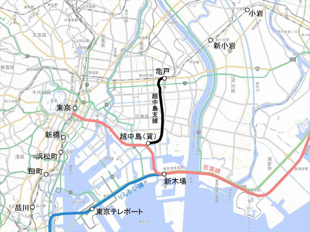 都内唯一の非電化路線, 国鉄の図面に「高架旅客ホーム」, 鉄道貨物衰退で計画に変化, LRT構想が再調査へ, 専用線の橋梁は遊歩道に