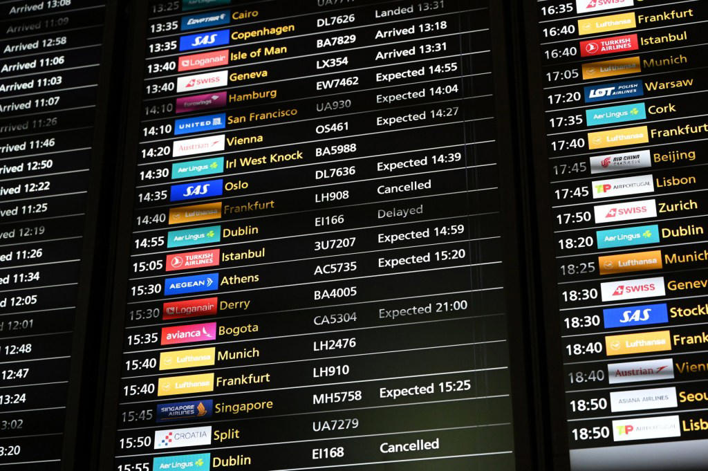 Catastrophic failure delays thousands of US flights Cyber attack hits Heathrow, Berlin and Brussels airports, What is a cyber attack?, Passengers evacuated at Dublin Airport, Catastrophic failure delays thousands of US flights, What are my rights if my flight is cancelled?