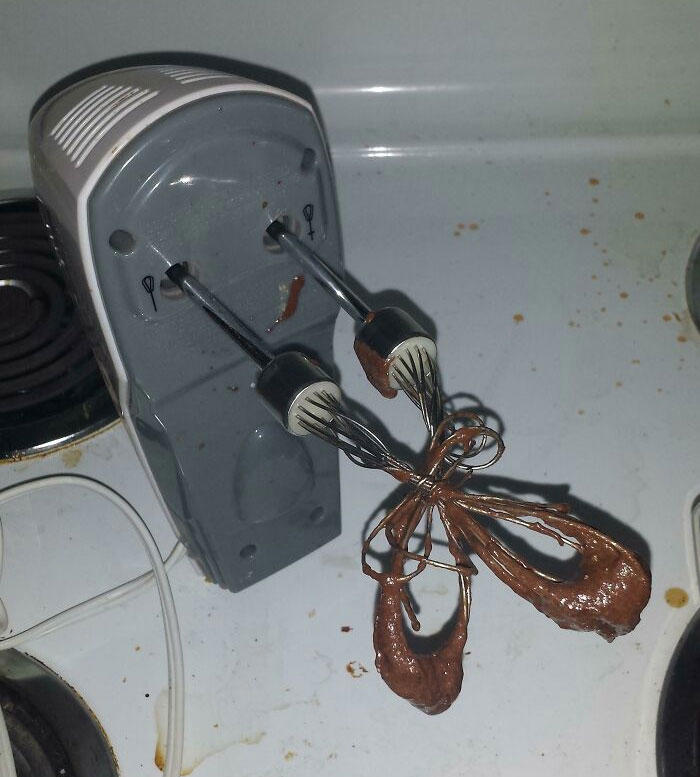 #11 Making Brownies Didn't Go As Planned #1 Dumplings From The Hell's Gate, #5 This Was Way Cuter When I Pictured It In My Head, #9 New Style Ribs. Introducing: Hell Done, #11 Making Brownies Didn't Go As Planned, #13 You Did Your Best, Chef, #17 Having Currywurst In Your Trunk, #21 Accidentally Baked A Fly Into My Cookies, #23 Prepared Cinnamon Toast Crunch In The Dark. It Was Cheeze Its, #37 My Roommate Made Soup, #39 My Sister Toasted Bread With Jelly In My Brand New Toaster. She's 31, #41 Tried To Make A Cake. Not Sure What Went Wrong, #45 Forgot Apple Pie Was In The Oven