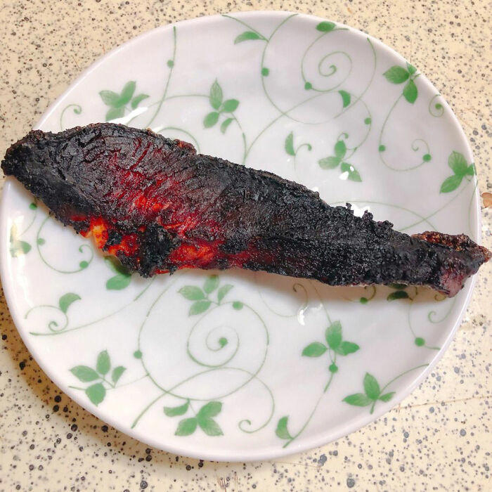 #43 I Forgot That My Sister Baked Salmon And It Looked Like A Scorching Salmon, So I Just Took A Picture Of It, So It's A Memorial Service #1 Dumplings From The Hell's Gate, #5 This Was Way Cuter When I Pictured It In My Head, #9 New Style Ribs. Introducing: Hell Done, #11 Making Brownies Didn't Go As Planned, #13 You Did Your Best, Chef, #17 Having Currywurst In Your Trunk, #21 Accidentally Baked A Fly Into My Cookies, #23 Prepared Cinnamon Toast Crunch In The Dark. It Was Cheeze Its, #37 My Roommate Made Soup, #39 My Sister Toasted Bread With Jelly In My Brand New Toaster. She's 31, #41 Tried To Make A Cake. Not Sure What Went Wrong, #45 Forgot Apple Pie Was In The Oven