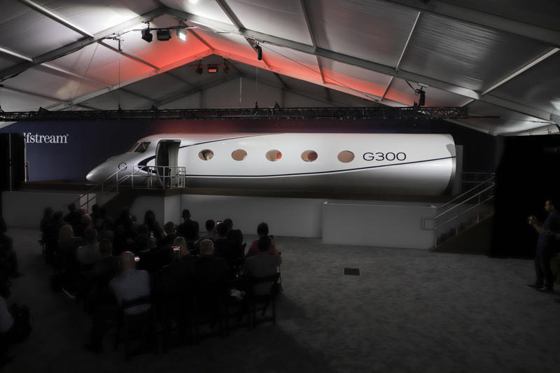 A full-scale mock-up of the new G300 is unveiled during the Gulfstream Discover the Difference Customer event on Tuesday, September 30, 2025 at the Gulfstream Research and Development facility in Savannah, Ga..