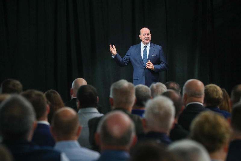 Gulfstream President Mark Burns speaks during the Gulfstream Discover the Difference Customer event on Tuesday, September 30, 2025 at the Gulfstream Research and Development facility in Savannah, Ga..