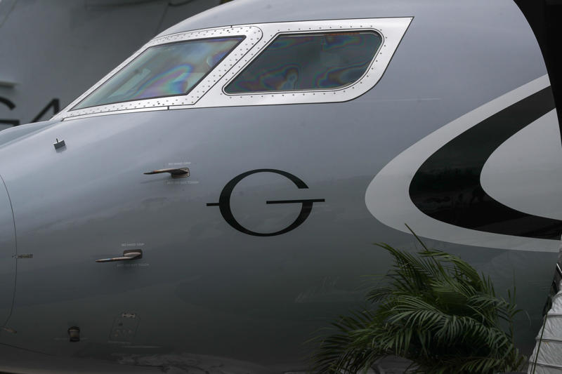 The Gulfstream logo on one of the next-generation aircraft during the Gulfstream Discover the Difference event on Tuesday, September 30, 2025 at the Gulfstream Research and Development facility in Savannah, Ga..