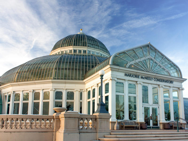 MINNESOTA: The Marjorie McNeely Conservatory ALABAMA: Gulf, Mobile, and Ohio Passenger Terminal, ALASKA: The University of Alaska's Museum of the North, ARIZONA: Chapel of the Holy Cross, ARKANSAS: Thorncrown Chapel, CALIFORNIA: The Chemosphere, CONNECTICUT: Grace Farms, DELAWARE: Wilmington's Grand Opera House, FLORIDA: The Salvador Dalí Museum, HAWAII: ʻIolani Palace, IDAHO: The Dog Bark Park Inn, ILLINOIS: Bahá'í House of Worship, INDIANA: West Baden Springs Hotel, IOWA: Grotto of the Redemption, KANSAS: Big Well in Greensburg, KENTUCKY: Churchill Downs, LOUISIANA: The Pontalba Buildings, MAINE: The Portland Head Light, MARYLAND: The American Visionary Art Museum, MASSACHUSETTS: Simmons Hall at MIT, MICHIGAN: Charles H. Wright Museum of African American History, MINNESOTA: The Marjorie McNeely Conservatory, MISSOURI: The Community Bookshelf, MONTANA: Montana State Capitol building, NEVADA: Ward Charcoal Ovens, NEW HAMPSHIRE: Mount Washington Hotel, NEW JERSEY: Nassau Hall at Princeton University, NEW YORK: The Chrysler Building, NORTH DAKOTA: The North Dakota Heritage Center, OHIO: The Longaberger Company building, SOUTH DAKOTA: The Corn Palace, TENNESSEE: Parthenon in Centennial Park, TEXAS: James Turrell's Twilight Epiphany skyspace, UTAH: Natural History Museum of Utah, VERMONT: The Old Round Church, VIRGINIA: Dulles International Airport, WASHINGTON: Seattle Central Library, WEST VIRGINIA: The Palace of Gold, WISCONSIN: The Burke Brise Soleil, WYOMING: Smith Mansion
