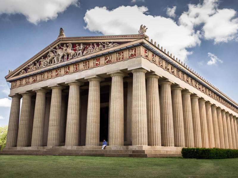 TENNESSEE: Parthenon in Centennial Park ALABAMA: Gulf, Mobile, and Ohio Passenger Terminal, ALASKA: The University of Alaska's Museum of the North, ARIZONA: Chapel of the Holy Cross, ARKANSAS: Thorncrown Chapel, CALIFORNIA: The Chemosphere, CONNECTICUT: Grace Farms, DELAWARE: Wilmington's Grand Opera House, FLORIDA: The Salvador Dalí Museum, HAWAII: ʻIolani Palace, IDAHO: The Dog Bark Park Inn, ILLINOIS: Bahá'í House of Worship, INDIANA: West Baden Springs Hotel, IOWA: Grotto of the Redemption, KANSAS: Big Well in Greensburg, KENTUCKY: Churchill Downs, LOUISIANA: The Pontalba Buildings, MAINE: The Portland Head Light, MARYLAND: The American Visionary Art Museum, MASSACHUSETTS: Simmons Hall at MIT, MICHIGAN: Charles H. Wright Museum of African American History, MINNESOTA: The Marjorie McNeely Conservatory, MISSOURI: The Community Bookshelf, MONTANA: Montana State Capitol building, NEVADA: Ward Charcoal Ovens, NEW HAMPSHIRE: Mount Washington Hotel, NEW JERSEY: Nassau Hall at Princeton University, NEW YORK: The Chrysler Building, NORTH DAKOTA: The North Dakota Heritage Center, OHIO: The Longaberger Company building, SOUTH DAKOTA: The Corn Palace, TENNESSEE: Parthenon in Centennial Park, TEXAS: James Turrell's Twilight Epiphany skyspace, UTAH: Natural History Museum of Utah, VERMONT: The Old Round Church, VIRGINIA: Dulles International Airport, WASHINGTON: Seattle Central Library, WEST VIRGINIA: The Palace of Gold, WISCONSIN: The Burke Brise Soleil, WYOMING: Smith Mansion