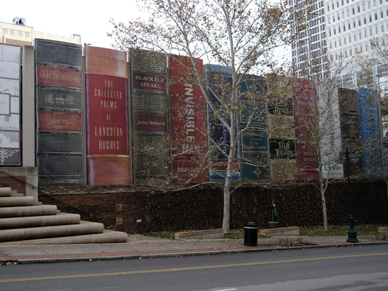 MISSOURI: The Community Bookshelf ALABAMA: Gulf, Mobile, and Ohio Passenger Terminal, ALASKA: The University of Alaska's Museum of the North, ARIZONA: Chapel of the Holy Cross, ARKANSAS: Thorncrown Chapel, CALIFORNIA: The Chemosphere, CONNECTICUT: Grace Farms, DELAWARE: Wilmington's Grand Opera House, FLORIDA: The Salvador Dalí Museum, HAWAII: ʻIolani Palace, IDAHO: The Dog Bark Park Inn, ILLINOIS: Bahá'í House of Worship, INDIANA: West Baden Springs Hotel, IOWA: Grotto of the Redemption, KANSAS: Big Well in Greensburg, KENTUCKY: Churchill Downs, LOUISIANA: The Pontalba Buildings, MAINE: The Portland Head Light, MARYLAND: The American Visionary Art Museum, MASSACHUSETTS: Simmons Hall at MIT, MICHIGAN: Charles H. Wright Museum of African American History, MINNESOTA: The Marjorie McNeely Conservatory, MISSOURI: The Community Bookshelf, MONTANA: Montana State Capitol building, NEVADA: Ward Charcoal Ovens, NEW HAMPSHIRE: Mount Washington Hotel, NEW JERSEY: Nassau Hall at Princeton University, NEW YORK: The Chrysler Building, NORTH DAKOTA: The North Dakota Heritage Center, OHIO: The Longaberger Company building, SOUTH DAKOTA: The Corn Palace, TENNESSEE: Parthenon in Centennial Park, TEXAS: James Turrell's Twilight Epiphany skyspace, UTAH: Natural History Museum of Utah, VERMONT: The Old Round Church, VIRGINIA: Dulles International Airport, WASHINGTON: Seattle Central Library, WEST VIRGINIA: The Palace of Gold, WISCONSIN: The Burke Brise Soleil, WYOMING: Smith Mansion