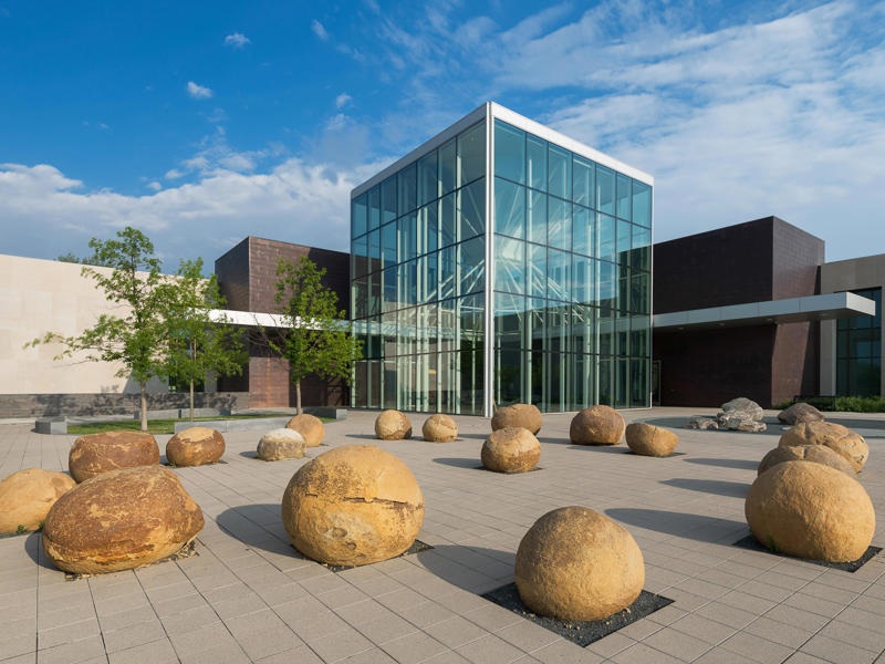 NORTH DAKOTA: The North Dakota Heritage Center ALABAMA: Gulf, Mobile, and Ohio Passenger Terminal, ALASKA: The University of Alaska's Museum of the North, ARIZONA: Chapel of the Holy Cross, ARKANSAS: Thorncrown Chapel, CALIFORNIA: The Chemosphere, CONNECTICUT: Grace Farms, DELAWARE: Wilmington's Grand Opera House, FLORIDA: The Salvador Dalí Museum, HAWAII: ʻIolani Palace, IDAHO: The Dog Bark Park Inn, ILLINOIS: Bahá'í House of Worship, INDIANA: West Baden Springs Hotel, IOWA: Grotto of the Redemption, KANSAS: Big Well in Greensburg, KENTUCKY: Churchill Downs, LOUISIANA: The Pontalba Buildings, MAINE: The Portland Head Light, MARYLAND: The American Visionary Art Museum, MASSACHUSETTS: Simmons Hall at MIT, MICHIGAN: Charles H. Wright Museum of African American History, MINNESOTA: The Marjorie McNeely Conservatory, MISSOURI: The Community Bookshelf, MONTANA: Montana State Capitol building, NEVADA: Ward Charcoal Ovens, NEW HAMPSHIRE: Mount Washington Hotel, NEW JERSEY: Nassau Hall at Princeton University, NEW YORK: The Chrysler Building, NORTH DAKOTA: The North Dakota Heritage Center, OHIO: The Longaberger Company building, SOUTH DAKOTA: The Corn Palace, TENNESSEE: Parthenon in Centennial Park, TEXAS: James Turrell's Twilight Epiphany skyspace, UTAH: Natural History Museum of Utah, VERMONT: The Old Round Church, VIRGINIA: Dulles International Airport, WASHINGTON: Seattle Central Library, WEST VIRGINIA: The Palace of Gold, WISCONSIN: The Burke Brise Soleil, WYOMING: Smith Mansion
