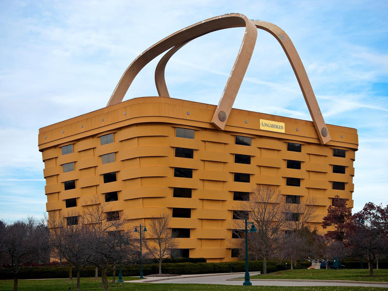 OHIO: The Longaberger Company building ALABAMA: Gulf, Mobile, and Ohio Passenger Terminal, ALASKA: The University of Alaska's Museum of the North, ARIZONA: Chapel of the Holy Cross, ARKANSAS: Thorncrown Chapel, CALIFORNIA: The Chemosphere, CONNECTICUT: Grace Farms, DELAWARE: Wilmington's Grand Opera House, FLORIDA: The Salvador Dalí Museum, HAWAII: ʻIolani Palace, IDAHO: The Dog Bark Park Inn, ILLINOIS: Bahá'í House of Worship, INDIANA: West Baden Springs Hotel, IOWA: Grotto of the Redemption, KANSAS: Big Well in Greensburg, KENTUCKY: Churchill Downs, LOUISIANA: The Pontalba Buildings, MAINE: The Portland Head Light, MARYLAND: The American Visionary Art Museum, MASSACHUSETTS: Simmons Hall at MIT, MICHIGAN: Charles H. Wright Museum of African American History, MINNESOTA: The Marjorie McNeely Conservatory, MISSOURI: The Community Bookshelf, MONTANA: Montana State Capitol building, NEVADA: Ward Charcoal Ovens, NEW HAMPSHIRE: Mount Washington Hotel, NEW JERSEY: Nassau Hall at Princeton University, NEW YORK: The Chrysler Building, NORTH DAKOTA: The North Dakota Heritage Center, OHIO: The Longaberger Company building, SOUTH DAKOTA: The Corn Palace, TENNESSEE: Parthenon in Centennial Park, TEXAS: James Turrell's Twilight Epiphany skyspace, UTAH: Natural History Museum of Utah, VERMONT: The Old Round Church, VIRGINIA: Dulles International Airport, WASHINGTON: Seattle Central Library, WEST VIRGINIA: The Palace of Gold, WISCONSIN: The Burke Brise Soleil, WYOMING: Smith Mansion