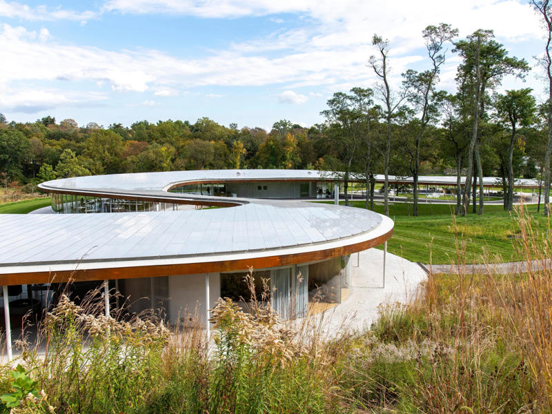 CONNECTICUT: Grace Farms ALABAMA: Gulf, Mobile, and Ohio Passenger Terminal, ALASKA: The University of Alaska's Museum of the North, ARIZONA: Chapel of the Holy Cross, ARKANSAS: Thorncrown Chapel, CALIFORNIA: The Chemosphere, CONNECTICUT: Grace Farms, DELAWARE: Wilmington's Grand Opera House, FLORIDA: The Salvador Dalí Museum, HAWAII: ʻIolani Palace, IDAHO: The Dog Bark Park Inn, ILLINOIS: Bahá'í House of Worship, INDIANA: West Baden Springs Hotel, IOWA: Grotto of the Redemption, KANSAS: Big Well in Greensburg, KENTUCKY: Churchill Downs, LOUISIANA: The Pontalba Buildings, MAINE: The Portland Head Light, MARYLAND: The American Visionary Art Museum, MASSACHUSETTS: Simmons Hall at MIT, MICHIGAN: Charles H. Wright Museum of African American History, MINNESOTA: The Marjorie McNeely Conservatory, MISSOURI: The Community Bookshelf, MONTANA: Montana State Capitol building, NEVADA: Ward Charcoal Ovens, NEW HAMPSHIRE: Mount Washington Hotel, NEW JERSEY: Nassau Hall at Princeton University, NEW YORK: The Chrysler Building, NORTH DAKOTA: The North Dakota Heritage Center, OHIO: The Longaberger Company building, SOUTH DAKOTA: The Corn Palace, TENNESSEE: Parthenon in Centennial Park, TEXAS: James Turrell's Twilight Epiphany skyspace, UTAH: Natural History Museum of Utah, VERMONT: The Old Round Church, VIRGINIA: Dulles International Airport, WASHINGTON: Seattle Central Library, WEST VIRGINIA: The Palace of Gold, WISCONSIN: The Burke Brise Soleil, WYOMING: Smith Mansion