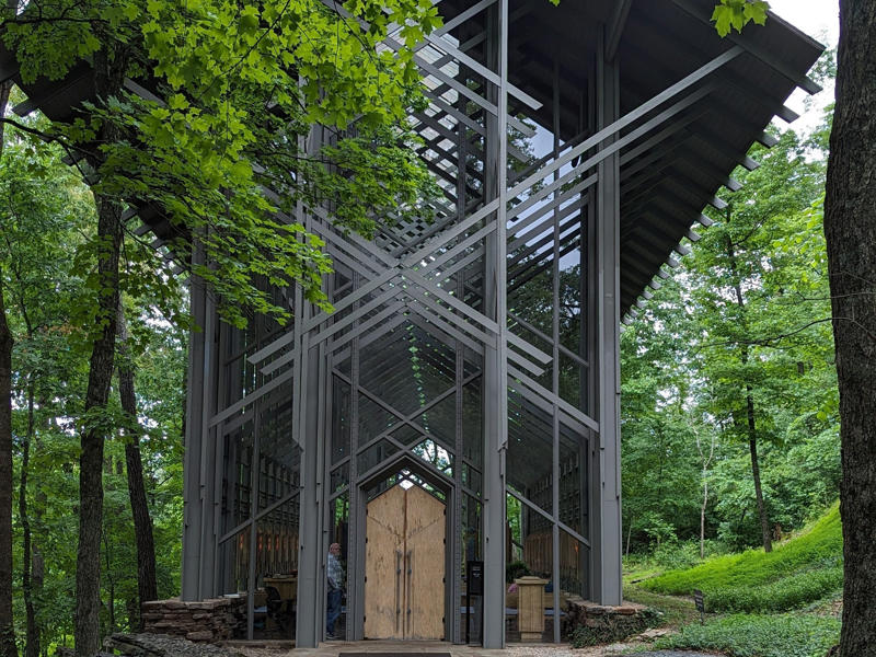 ARKANSAS: Thorncrown Chapel ALABAMA: Gulf, Mobile, and Ohio Passenger Terminal, ALASKA: The University of Alaska's Museum of the North, ARIZONA: Chapel of the Holy Cross, ARKANSAS: Thorncrown Chapel, CALIFORNIA: The Chemosphere, CONNECTICUT: Grace Farms, DELAWARE: Wilmington's Grand Opera House, FLORIDA: The Salvador Dalí Museum, HAWAII: ʻIolani Palace, IDAHO: The Dog Bark Park Inn, ILLINOIS: Bahá'í House of Worship, INDIANA: West Baden Springs Hotel, IOWA: Grotto of the Redemption, KANSAS: Big Well in Greensburg, KENTUCKY: Churchill Downs, LOUISIANA: The Pontalba Buildings, MAINE: The Portland Head Light, MARYLAND: The American Visionary Art Museum, MASSACHUSETTS: Simmons Hall at MIT, MICHIGAN: Charles H. Wright Museum of African American History, MINNESOTA: The Marjorie McNeely Conservatory, MISSOURI: The Community Bookshelf, MONTANA: Montana State Capitol building, NEVADA: Ward Charcoal Ovens, NEW HAMPSHIRE: Mount Washington Hotel, NEW JERSEY: Nassau Hall at Princeton University, NEW YORK: The Chrysler Building, NORTH DAKOTA: The North Dakota Heritage Center, OHIO: The Longaberger Company building, SOUTH DAKOTA: The Corn Palace, TENNESSEE: Parthenon in Centennial Park, TEXAS: James Turrell's Twilight Epiphany skyspace, UTAH: Natural History Museum of Utah, VERMONT: The Old Round Church, VIRGINIA: Dulles International Airport, WASHINGTON: Seattle Central Library, WEST VIRGINIA: The Palace of Gold, WISCONSIN: The Burke Brise Soleil, WYOMING: Smith Mansion