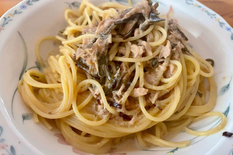 ■「ツナわさびパスタ」の材料, ■包丁いらず、しかもワンパン, ■旨みの染み込んだパスタが濃厚なのに爽やか, 【動画】ツナパスタで一番美味しいかも「ツナわさびパスタ」