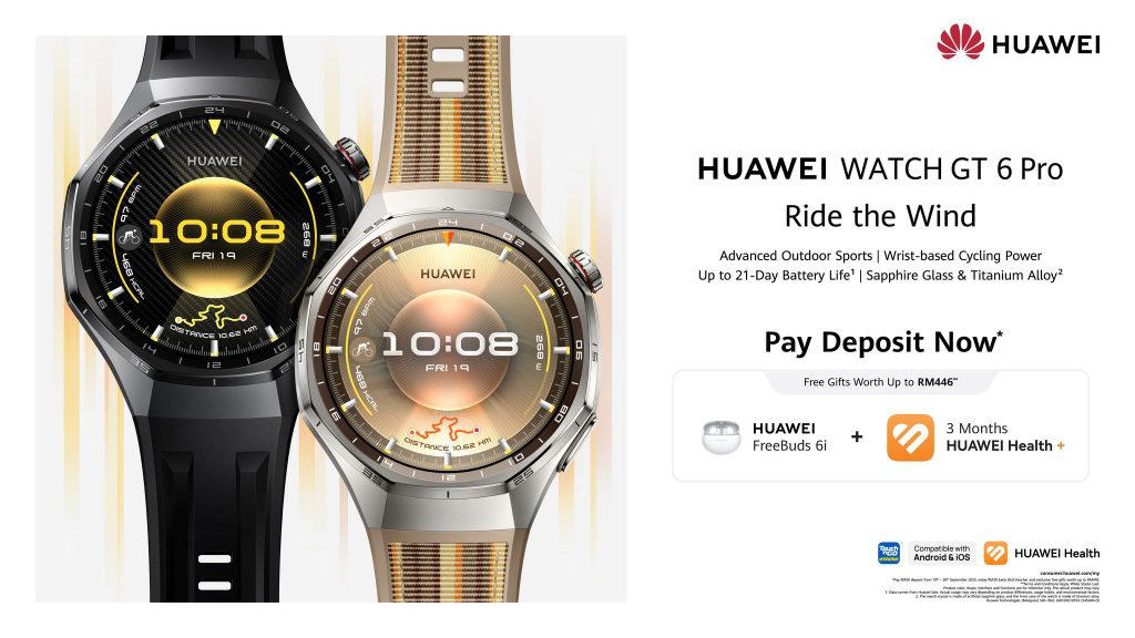 Pre-orders now live with freebies worth up to RM1,035, Huawei Watch GT 6 series — smarter cycling tracking, bigger batteries, HarmonyOS 6.0, Huawei Watch Ultimate 2: 200m water resistance &amp; underwater sonar communication, Colour &amp; strap options in Malaysia 