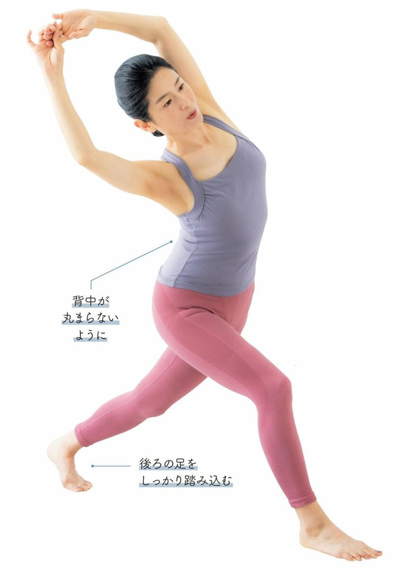 股関節ストレッチの効果アップ？まずはポイントをチェック, 全身を伸ばして引き締める「体側伸ばし」, 下腹にピンポイントで効く「内ももタッチ」, お尻と下腹を同時に引き締める「お尻上げ」, 寝ながらできて、効果バツグン「横たわりひざ曲げ」