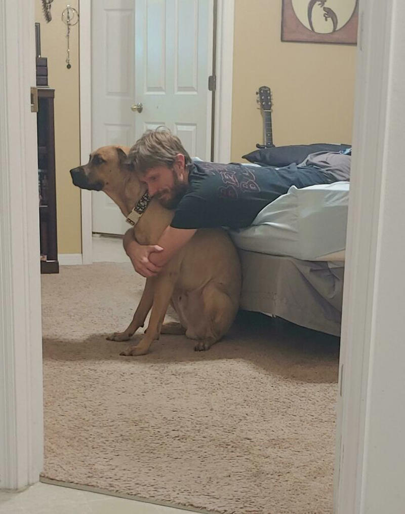 #3 Caught Him Hugging The Giant Dog He Didn't Want, He Was Also Singing The Dog His Own Personal Song #11 "I Will Not Be Raising That Dog" ;), #21 My Dad And His Grandcat, #23 He Still Calls Him "Stupid Cat", #25 Dad Didn’t Want Kissems. Naturally, Kissems Loves Dad The Most, #37 My Dad Regularly Sends Me Messages Like This, #39 My Dad: I Want Nothing To Do With That Pile Of Hair, #41 My Dad-Who-Did-Not-Want-Pets Comforting A Scared Pup On His First Vet Trip, #43 Um Can We Get Some Privacy Please?