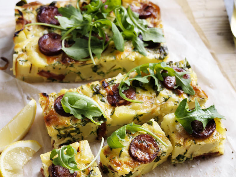 Savoury eggplant and haloumi quiche , Salmon and spinach quiche , Green power mini frittatas with spinach and feta , Mega vegie and haloumi frittata , Pumpkin, feta and basil quiche , Roast vegetable quiche , Spring quiche , Asparagus & fetta frittata , Chorizo & potato frittata , Coronation quiche , Smoked salmon and asparagus quiche , Asparagus frittata , Spanish frittata , Quick three-cheese frittata , Silverbeet quiche , Bacon and mushroom quiche , Kale and quinoa frittata , Tuna and spinach quiche , Bacon, pea and corn frittata , Baked potato, ham and cheese frittata , Smoked chicken & asparagus quiches , Filo salmon quiche , Leftover roast vegetable quiche , Potato, capsicum and spinach frittata , Bacon, chive and potato quiche , Chorizo, spinach and fetta quiche , Smoked ocean trout ricotta quiche , Tomato and fetta quiche , Mini tomato and cheese quiches , Mushroom quiche , Mushroom and spinach quiche , Impossible quiche , Chicken, mushroom and brie quiche , Basic ham and cheese quiche , Caramelised onion & goat’s cheese quiches , Mini ham and corn quiches , Baby rocket quiche , Spinach quiche , Roast pumpkin and zucchini frittata , Chorizo, potato and herb frittata , Zucchini and corn frittatas , Zucchini flower and tomato frittata , Bacon, leek and potato frittata , Wild mushroom and green onion frittata , Tomato, feta and pancetta frittata , Leek and speck quiche , Potato, capsicum and olive frittata , Asparagus, tomato, ricotta and basil frittata , Tuna and asparagus frittata , Primavera frittata , Quiche recipes for kids’ lunch boxes, How to tell if an egg is good to use, More egg recipes for dinner, You might like these omelette recipes