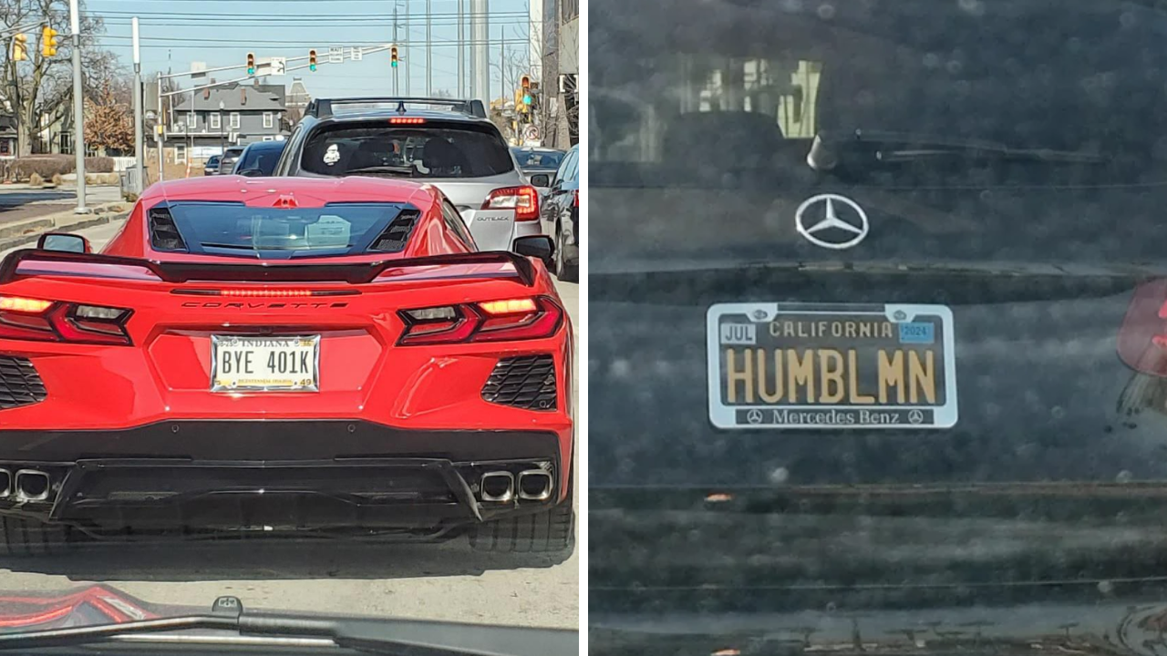 1. Whasaab, 2. Brand confusion, 3. Subauwu, 4. Get a load of this guy, 6. The impala, 7. An awh-sum car, 8. Ur obese, 9. Why be normal, 10. A very Canadian plate, 11. Comedy in one word, 12. Cheeto Jeep, 13. Luxury with a side of humility, 14. Midlife dream or crisis, 15. No problem parking, 16. Meta, 17. Sassy exit, 18. It’s a vibe, 19. License plate therapy session, 20. Purrsonality on wheels, 21. Owning it, 22. Keeping it literal, 23. Priorities on display, 24. Serving royal energy, 25. Weewoo on wheels, 26. Corvette over retirement, 27. Minivan mythology, 28. Big wheels, green dreams, 29. Owning the slow lane, 30. Queen of the mud pits