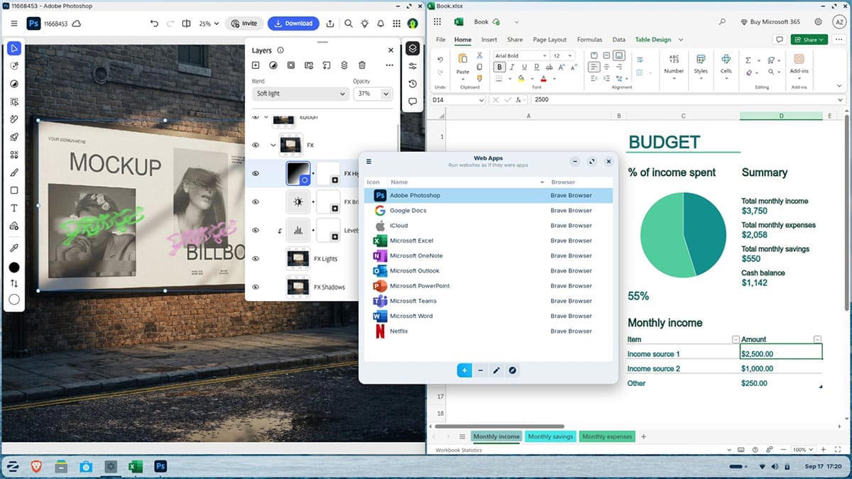 Windowsアプリ・サービスとの高い互換性, Zorin OSはWindowsの代替となり得る？どんな人におすすめ？, 強化されたマルチタスク機能【Zorin OS 18】, すぐに使える豊富な標準アプリ, Windowsにそっくりな美しいデスクトップと軽快な動作