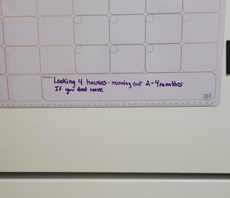 1. There's nothing worse than having no counter space while trying to cook, 2. This also applies to boyfriends, 3. "I broke my toilet a few times this year, so my roommate got this text from our landlord framed.", 5. When your roommates pick you up from the airport, 6. "My roommate put this on our fridge.", 7. You can tell the roommate who made this sign has lost a few drinks to theft, 8. This is a valid reason not to take the trash on your day, 9. I'd say the punishment fits the crime, 10. You just know he was tired of cleaning it after people used it, 11. I think it's time to find a new roommate, 12. At least they left a few squares behind in the meantime, 13. Passive-aggressive? Yes. Understandable? Also yes., 14. "I came home to this, and I'm so unbelievably happy, you have no idea.", 15. I mean, fair, 16. Only two people live in this apartment, so it must be a mystery pan, 17. If my roommates led a rat into our place, it would be in flames, 18. You can tell there was some animosity by the tear in this note, 19. Who points the shower head outside the shower?
