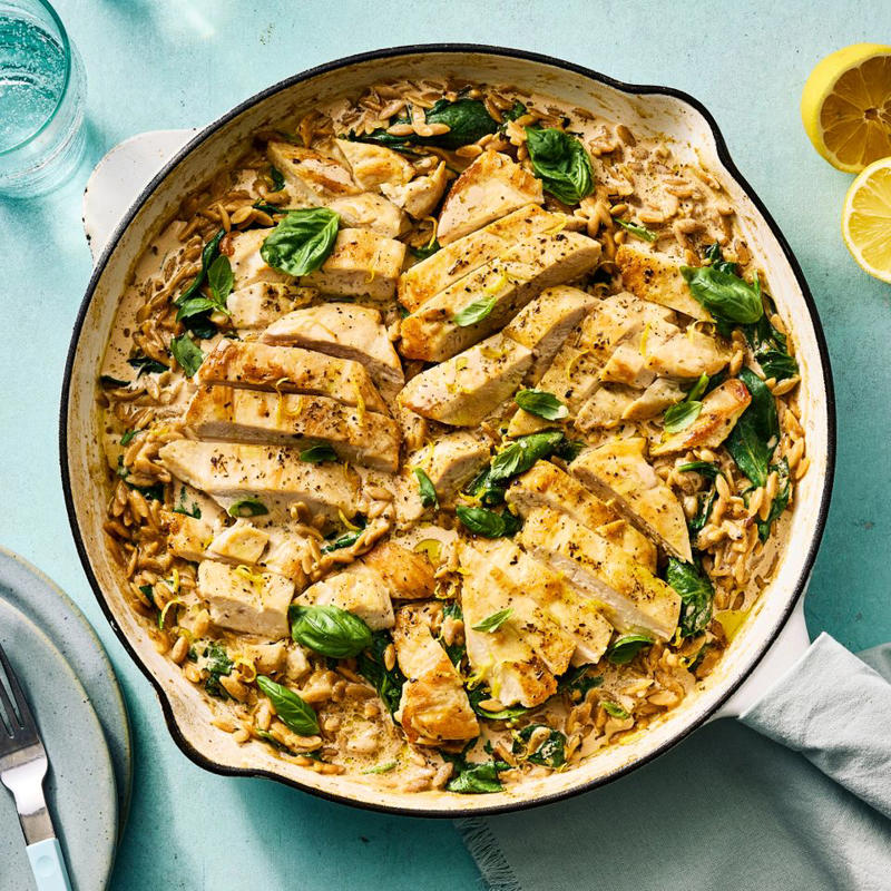 High-Protein Lemon Chicken Orzo, Chicken Fajita Casserole, Chicken Cutlets with Sun-Dried Tomato Cream Sauce (Marry Me Chicken), American Goulash, 20-Minute Black Bean Soup, Marry Me White Bean &amp; Spinach Skillet, Creamy Pesto Beans, High-Fiber Butternut Squash &amp; Black Bean Enchilada Skillet, High-Protein Ground Beef &amp; Sweet Potato Skillet, 20-Minute Chickpea Soup, One-Skillet Garlicky Salmon &amp; Broccoli, Weight-Loss Cabbage Soup, One-Pan Chicken Florentine, Cheesy One-Pot Chicken-Broccoli Orzo, Broccoli-Cheddar Butter Beans, 20-Minute Creamy Skillet Chicken with Corn, Tomato &amp; Basil