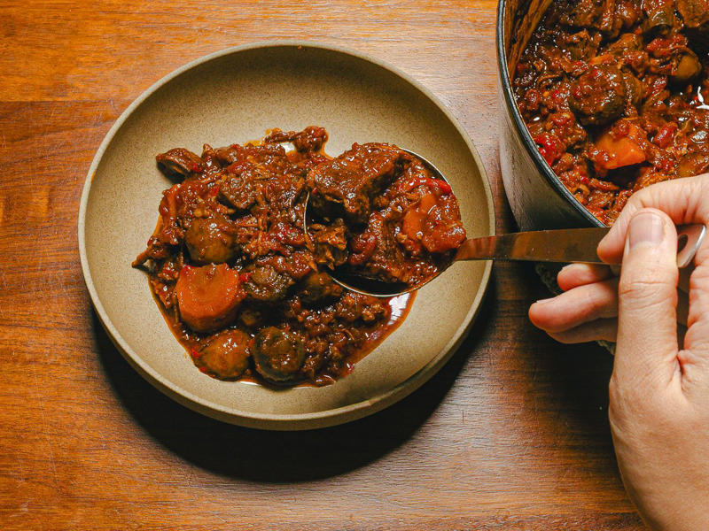 All-American Beef Stew, Loubia (Moroccan Stewed White Beans With Lamb), Rich and Flavorful Guinness Beef Stew With Potatoes, Mississippi Pot Roast, Nigerian Peanut Stew, Pressure Cooker Beef and Vegetable Stew, Goulash (Hungarian Beef and Paprika Stew), Pollo Guisado, Spanish Beef Stew With Pimenton and Piquillo Peppers, Moroccan-Inspired Beef Stew With Ras el Hanout, Lowcountry Stew Chicken, Boeuf Bourguignon (Beef Stew With Red Wine, Mushrooms, and Bacon)
