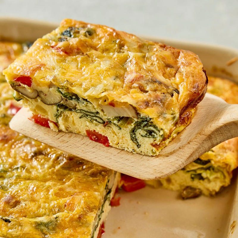 High-Protein Breakfast Casserole, Overnight French Toast Casserole, Spinach & Feta English Muffin Breakfast Casserole, Tater Tot Breakfast Casserole, Peanut Butter-Banana French Toast Casserole, Bacon, Cheddar & Spinach Strata, Spinach, Feta & Artichoke Tater Tot Casserole, Ham & Broccoli Breakfast Casserole, Spinach, Mushroom & Egg Casserole, Lemon-Blueberry French Toast Casserole, Eggs Benedict Casserole, Vegetarian Spring Egg Casserole, Christmas Breakfast Casserole, Sweet Pepper Hash Brown Baked Eggs, Blueberry-Almond Overnight French Toast