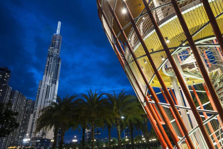 17) Vincom Landmark 81, Ho Chi Minh City All taller than anything in the UK, 25) Willis Tower, Chicago, 24) Wuhan Tower, Wuhan, 23) The Exchange 106, Kuala Lumpur, 21) Zifeng Tower, Nanjing, 21) Suzhou IFS, Suzhou, 19 and 20) Petronas Twin Towers, Kuala Lumpur, 18) Changsha IFS Tower 1, Changsha, 17) Vincom Landmark 81, Ho Chi Minh City, 16) Lakhta Center, St. Petersburg, 15) Central Park Tower, New York City, 14) Wuhan Greenland Center, Wuhan, 13) International Commerce Centre, Hong Kong, 12) Shanghai World Financial Center, Shanghai, 11) TAIPEI 101, Taipei, 10) CITIC Tower, Beijing, 8) Tianjin CTF Finance Centre, Tianjin, 8) Guangzhou CTF Finance Centre, Guangzhou, 7) One World Trade Center, New York City, 6) Lotte World Tower, Seoul, 5) Ping An Finance Center, Shenzhen, 4) Makkah Royal Clock Tower, Mecca, 3) Shanghai Tower, Shanghai, 2) Merdeka 118, Kuala Lumpur, 1) Burj Khalifa, Dubai